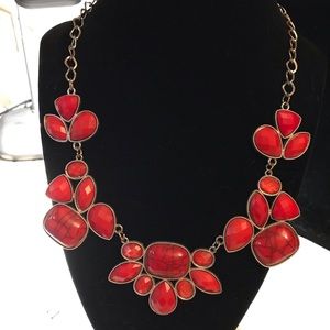 Red solid gems bib necklace